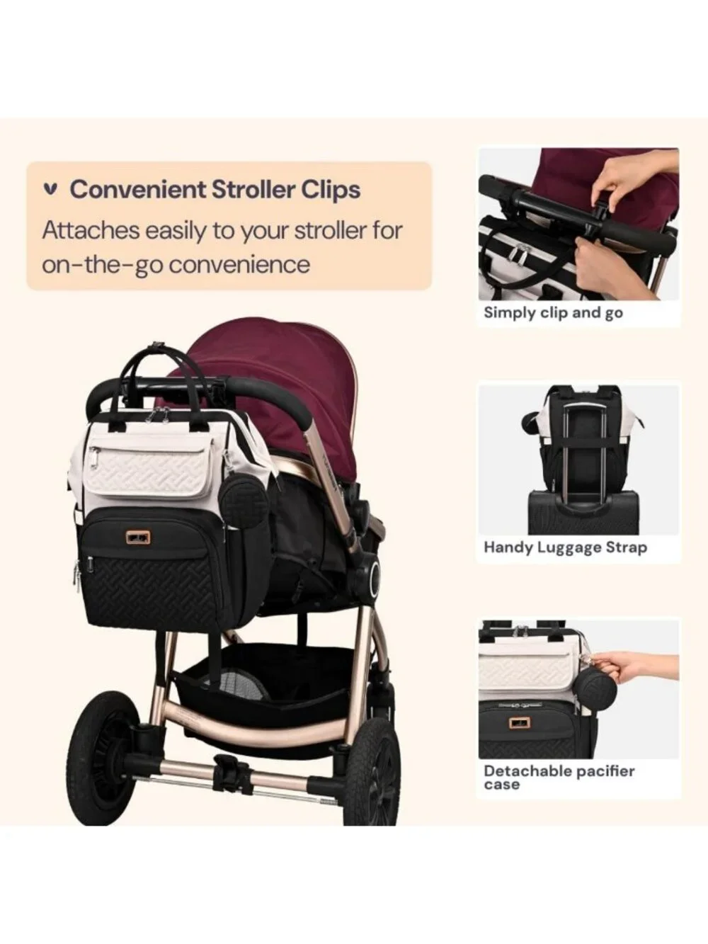 Stylish Multifunction Diaper Bag Backpack with Changing Pad & Stroller Straps